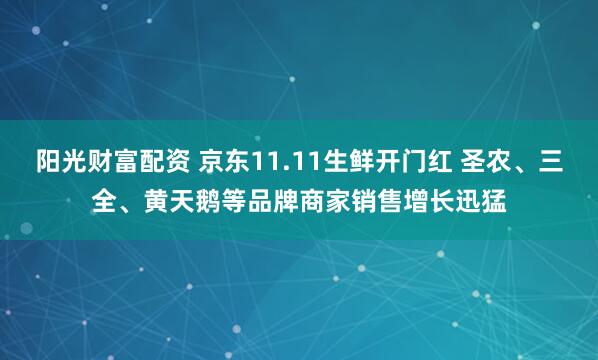 阳光财富配资 京东11.11生鲜开门红 圣农、三全、黄天鹅等品牌商家销售增长迅猛